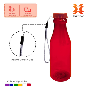 Botella Plástica Reutilizable con Cordón de Transporte